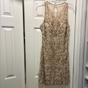 Aidan Mattox Beige Floral Midi Dress